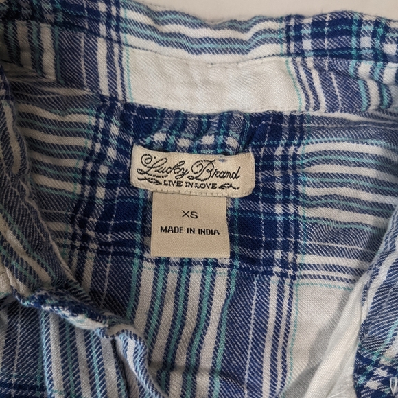 Lucky Brand Short Sleeve Button Down Shirt Pockets Blue White Plaid XS - Picture 7 of 8
